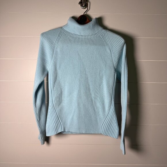 Eddie Bauer Women Stretch Ribbed Turtleneck Sky Blue Sweater Large - Picture 8 of 10